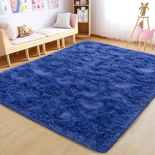 4x6 Rug - Non-Slip Rugs for Living Room - Height Pile 1.4" Plush Rug - Fluffy Throw Carpet for Bedroom - Navy Blue