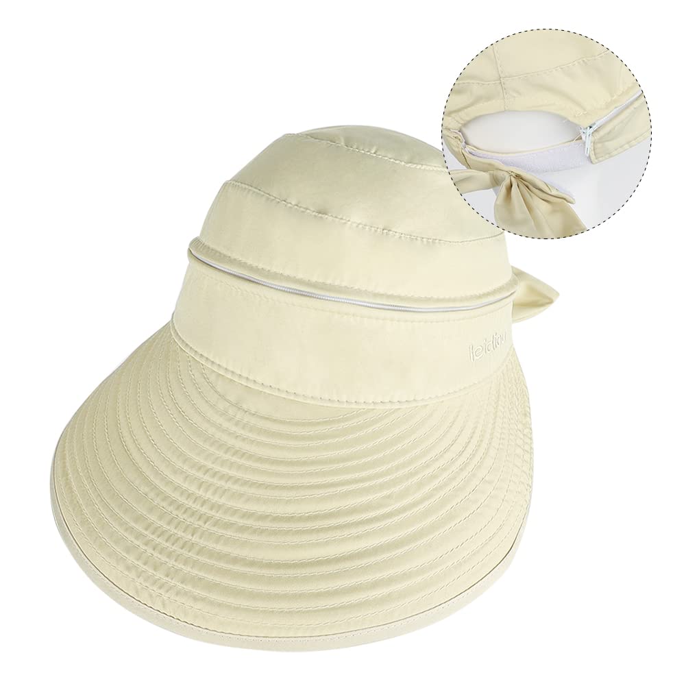ITODA Femme Casquette Grande Visière Anti-Soleil en Coton Chapeau de Soleil Pliable Contre UPF 50+ Casquette Haut Vide Queue de Cheval Pare-Soleil Capeline d'été Large Bord Chapeau de Plage Voyage