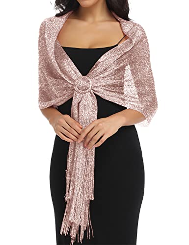 Consejos y comparativas para Comprar Chal rosa favoritos de las personas. 30 BANETTETA - Chales brillantes con hebilla/envolturas para vestidos de noche de boda, cóctel, Oro Rosa, M