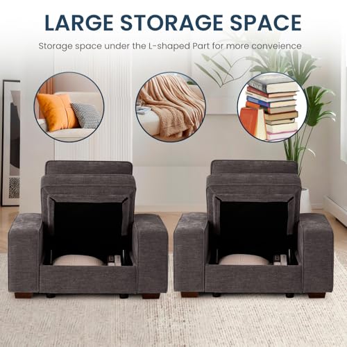 Image of TEKAMON 45 inch Accent Chair with Seat Storage, Oversized Single Sofa Chair, Modern Chenille Fabric Armchair for Living Room /Office with Deep Seat, Wide Armrests, Side Pockets, USB, WashableCovers(DkGrey)