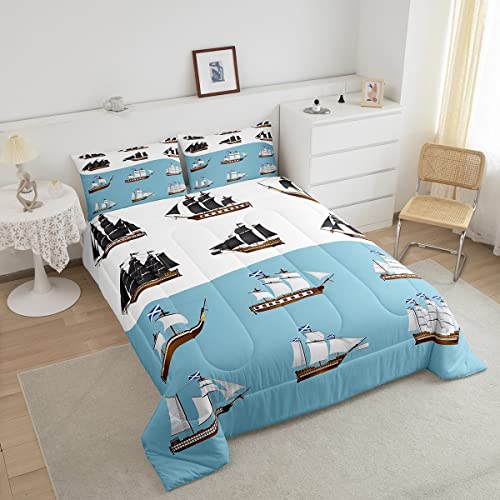 Erosebridal Edredom duplo preto veleiro branco veleiro edredom inserção de edredom retrô barco barco