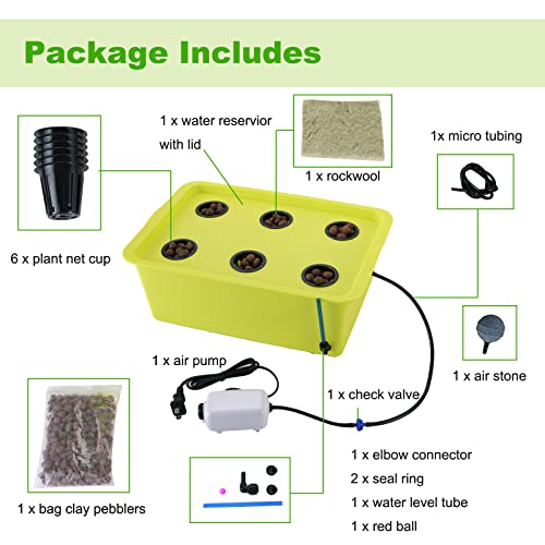 MYFULLY Hydroponic System Growing Kit | Plants Herb Garden Starter Set DIY Self Watering Indoor Hydroponics Tools with Large Bubble Stone Rockwool Bucket Air Pump (6 Sites) - Image 4