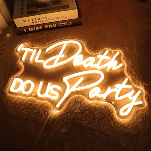 Image of Britrio Til Death DO US Party Neon Light Sign for Wedding Reception Party Bridal Shower Backdrop Bedroom Wall Decor Light Birthday Gift 5V USB Powered with Dimmer Switch 17 IN Warm White