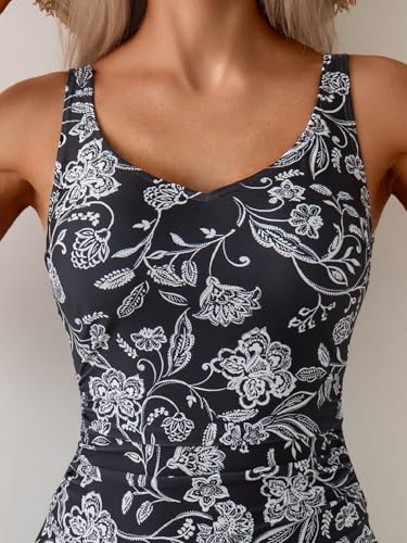 Image of Aidonger One Piece Swim Dress Swimsuits for Women Tummy Control Swimdress Skirt Bathing Suit
