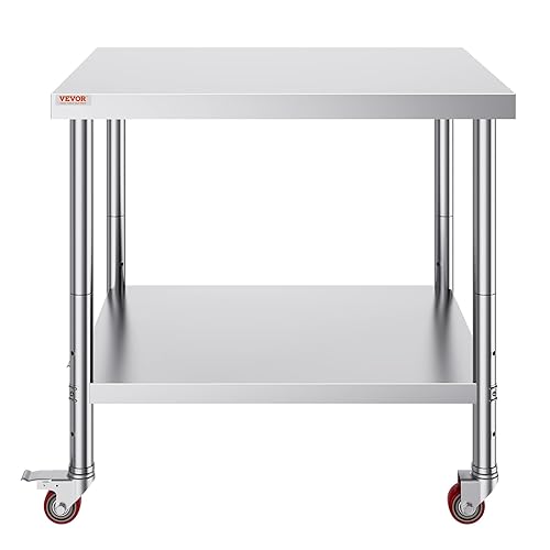 Miniatura 105 de Vevor Mophorn - Mesa de trabajo de acero inoxidable de 36 x 24 pulgadas con 4 ruedas, ruedas resistentes, mesa de trabajo para preparación