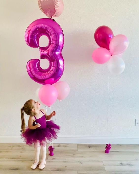 Image of 3 Balloon Numbers Birthday Decorations, 40In Rose Purple Balloons for Party | Eye-catching Appearance, Perfect Decorative Centerpieces, Convenient Self-sealing Structure, Widely for Various Occasions