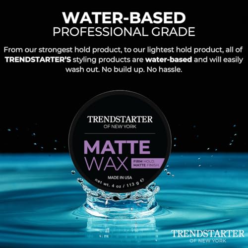 Image of TRENDSTARTER Matte Wax (4oz) (PACK of 2) - Firm Hold, Matte Finish, Premium Water Based All-Day Styling Pomade for Men, Flake-Free for All Hair Types