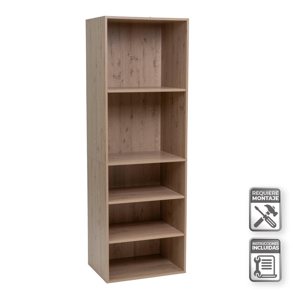 LOLAhome Armario Modular Natural de Madera con 5 estantes 60x45x180 cm