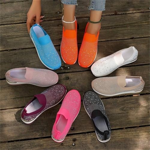 Women's Rhinestone Decor Platform Sneakers Slip-On Outdoor Shoes, Breathable Mesh Sparkly Glitter Tennis Shoes for Women3