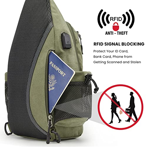 G4Free Canvas Sling Bag Crossbody Backpack With Usb Charging Port & Rfid Blocking, Hiking Daypack Chest Bag For Women Men(Army Green) #TOP1