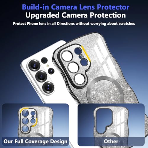 Meshine for Galaxy S26 Ultra Case, [Compatible with MagSafe][Built-in Camera Lens] Magnetic Curly Wavy Frame Shockproof Shiny Cute for Women Girls Cover for Samsung Galaxy S26 Ultra,Glitter Black - image 4