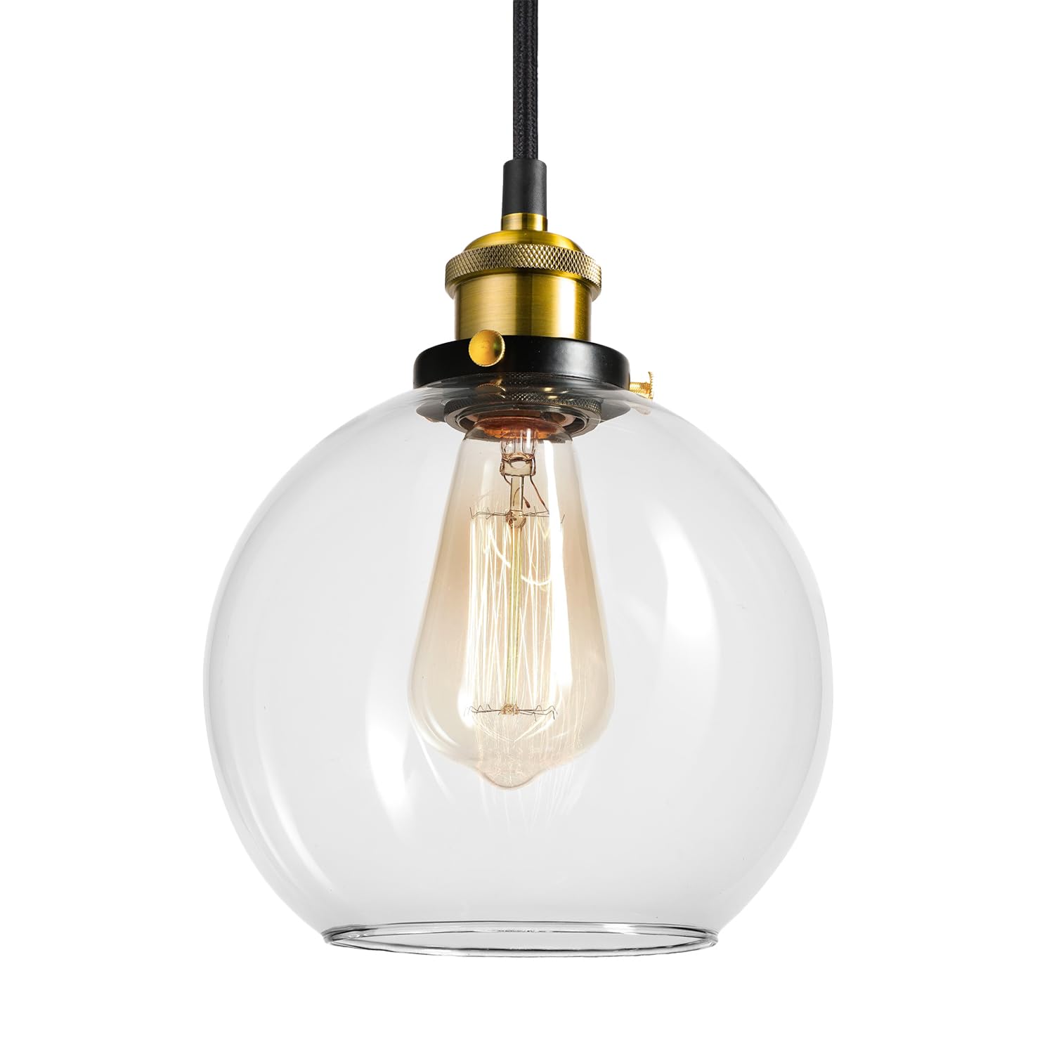 HAUSPRO Chicago Pendant Industrial Hanging Ceiling Light with Clear Glass Shade, Adjustable Height Ceiling Light for Kitchen, Dining Room-Black-Gold — image 1