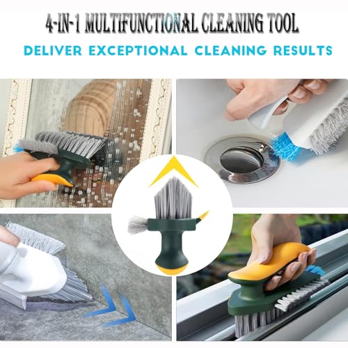 Image of 4-in-1 Grout Brush with Squeegee,Durable Bristles,Heavy-Duty Scrub Brushes for Cleaning with Stiff Bristles Cleaning Brush for Bathroom & Kitchen,Tile Floors Bathroom Wall /Corner /Window (Green)