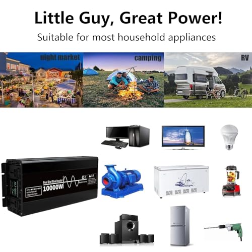 Inverter a onda sinusoidale pura da 7000 W-10000 W, 12 V/24 V/48 V a 110 V/220 V CA for camper, barche e pannelli solari domestici con display LCD.(10000w 24vto220v)