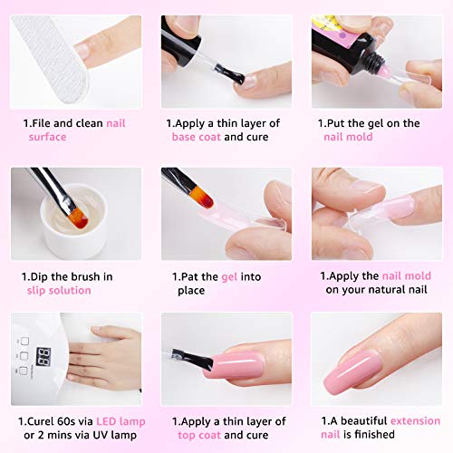 Nail Extension Gel Kit, 6 Colors Builder Gel, Base & Top Coat, All-in-One DIY Nail Art Tools French Manicure Kit for Starter and Professional
