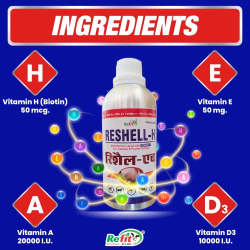 Image of REFIT ANIMAL CARE Veterinary Vitamin H Supplement for Cow, Cattle, Goat, Chicken, Layers, Broilers, Poultry and Other Livestock Animals, 500 ml, Reshell H