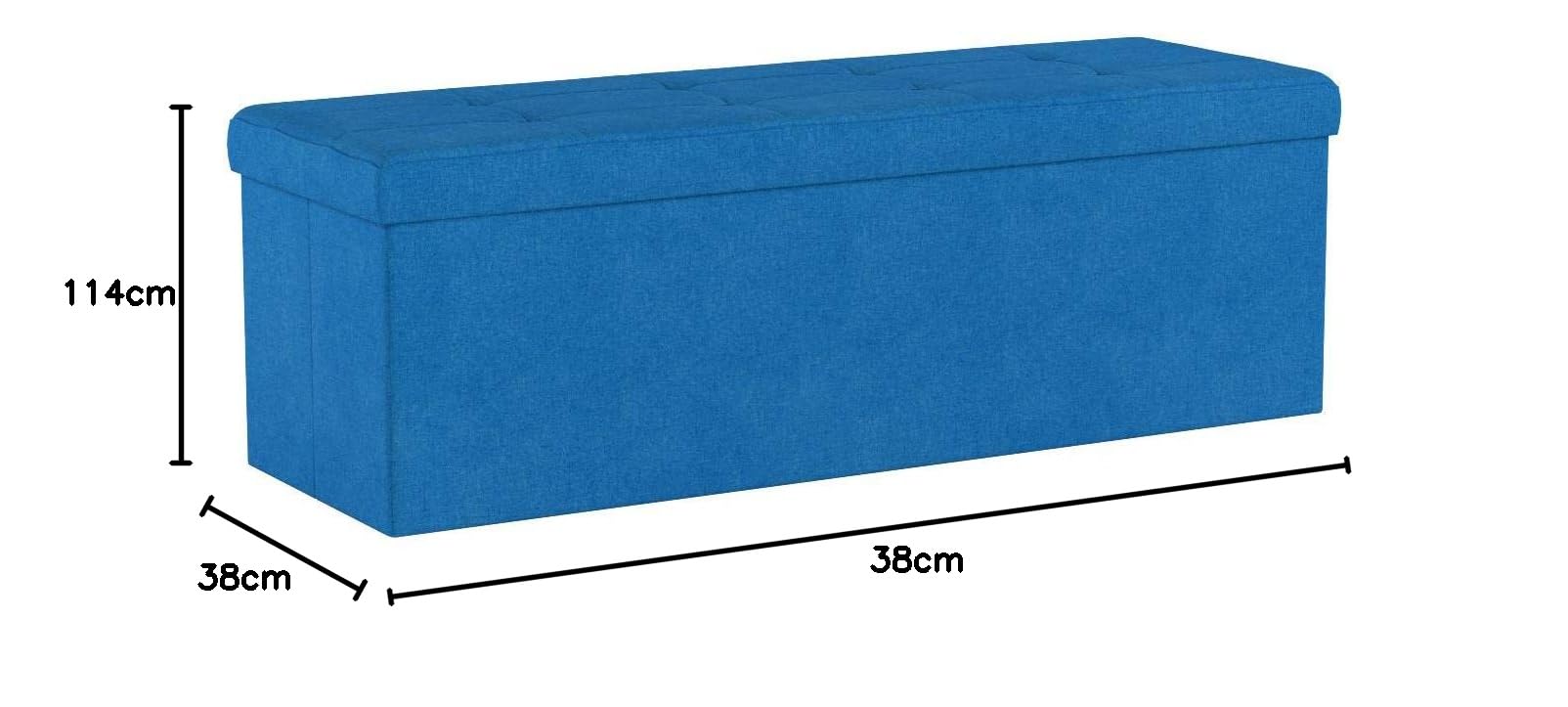 Relaxdays Pouf Pieghevole con Contenitore XXL, Panca Divanetto Portaoggetti, Lino, HxLxP 38 x 114 x 38 cm, Blu