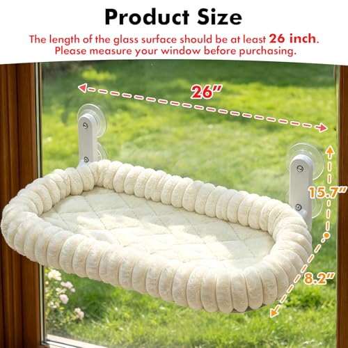 Image of AMOSIJOY Cordless Cat Window Perch, Window Hammock for Cats with 4 Strong Suction Cups, Solid Metal Frame and Cushion Bed Cover, Indoor Cat Bed (XL,Stripe)