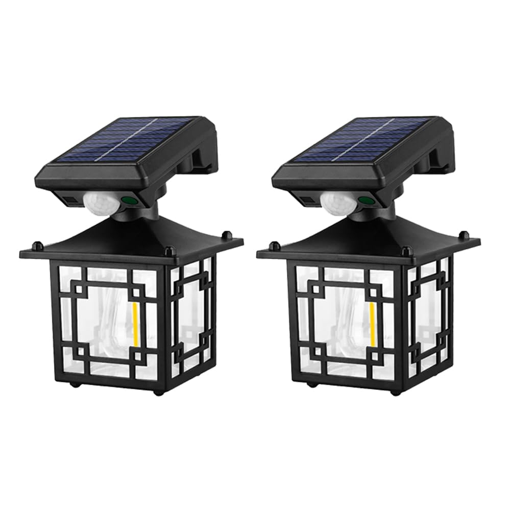 UDSKNV[KSL Motion Sensor 2PCS Solar Wall Lanterns 200LM Waterproof Outdoor Wall Lights Fence Light with 3 Modes Exterior Lighting