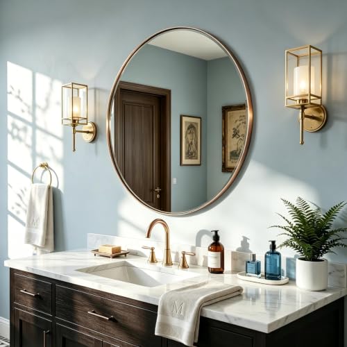 Image of ANDY STAR Champagne Bronze Mirrors for Bathroom, 28 inch Round Vanity Mirror