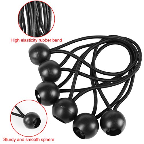 JINSEY Premium Ball Bungee Cords 4 Inch and 6 Inch 24 Packs,Canopy Tarp Tie Down Cord Black,Black Tie Down Cords for Tarp
