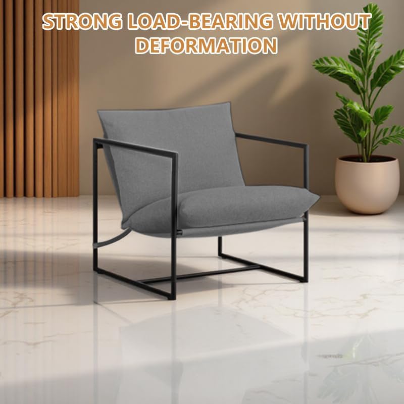 Mid Century Modern Decor Accent Chair,Indoor/Outdoor Comfy Lounge Chair with Cushion&Arm&Iron Frame,Reading Leisure Chair for Bedroom/Living Room,Grey