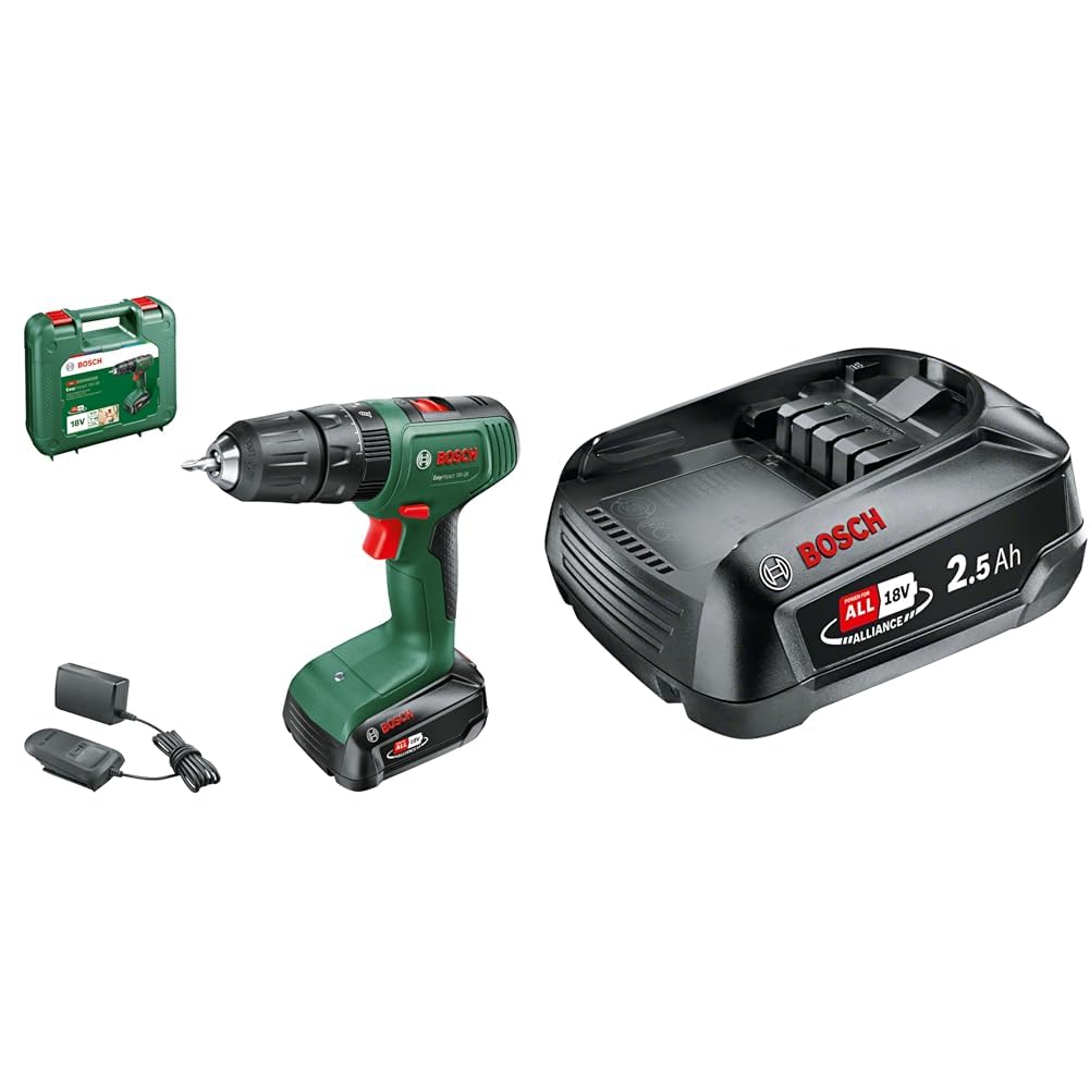 Bosch taladro percutor a batería EasyImpact 18V-38 (1 batería de 2,5 Ah; sistema de 18 V; en maletín de transporte) + Bosch Batería W-B PBA 18V 2.5Ah