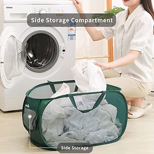 Dawntrees Laundry Hamper Basket,2 Pcs Pop-Up Large Storage Basket With Side Pocket,Applicable To The Storage Of Clothes And Sundries (Green) #TOP4