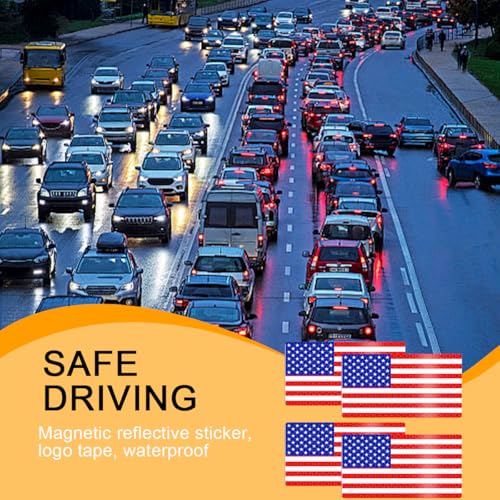 Image of Zpana American Flag Car Reflective Magnet Decals, 4PCS Magnetic USA Sticker for Auto Bumper Windows, Patriotic Vehicle Exterior Decoration, Universal for SUVs Sedans Trucks