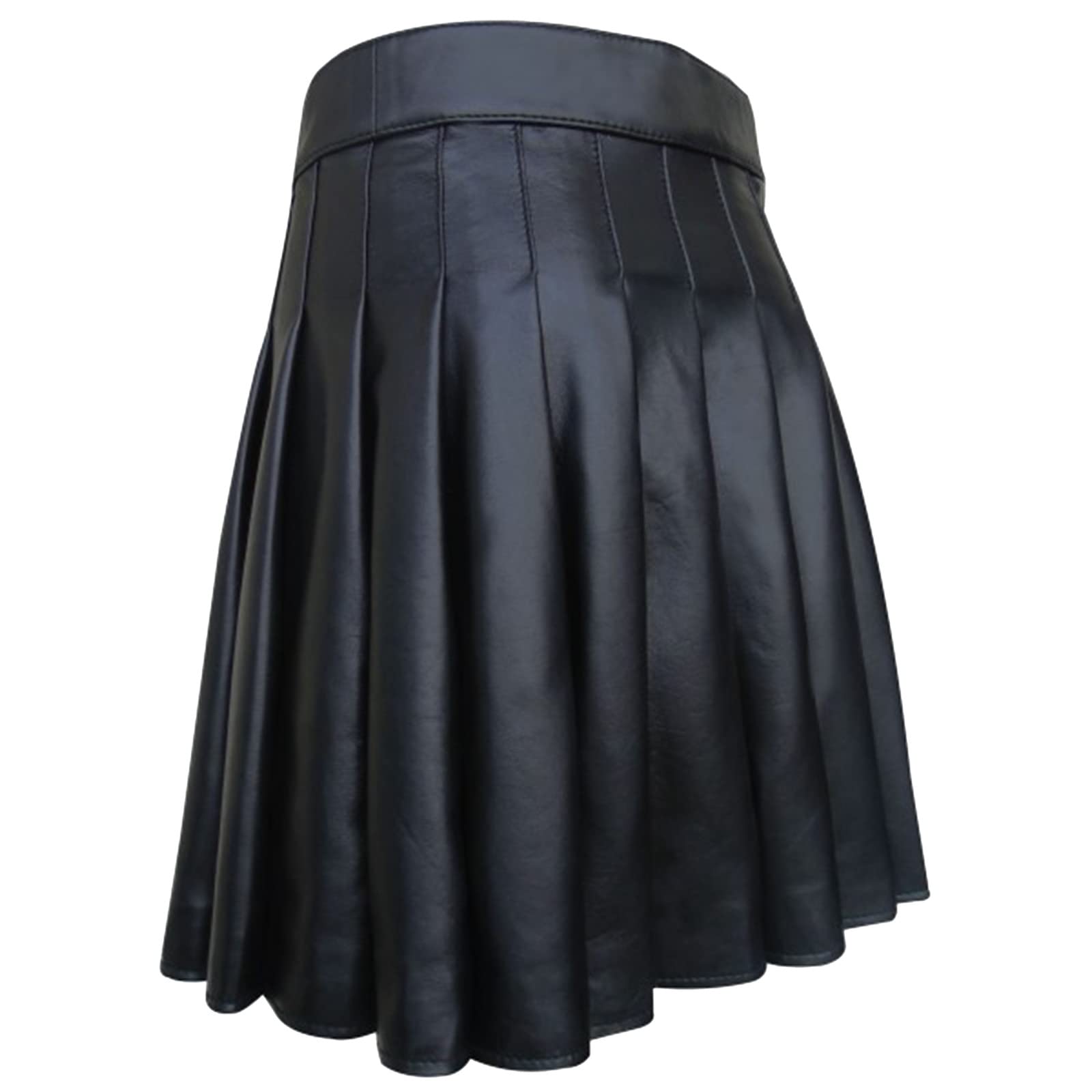 Gonna in pelle da uomo in pelle PU kilt scozzese gotico punk scozzese gonna media lunga festival kilt moda ecopelle pieghettata tradizionale Highland Kilt