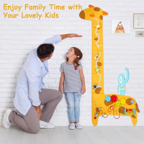 Image of Dollox Giraffe Activity Wooden Wall Panels, 7-in-1 Toddler Multifunctional Busy Board Sensory, Interactive Educational Toy Montessori Wall Decor Preschool Toy for Daycare Activity Center Livingroom
