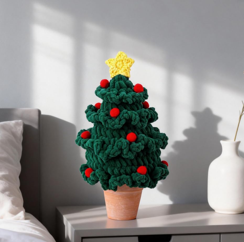 Xiuxhae 23cm Textil Mini Albero Di Natale Con Base In Terracotta Per Sul Tavolo, Mini Albero Di Natale Con Scatola Regalo Per Regalo, Albero Di Natale Da Tavolo Non Appassito Per Camera Da Letto
