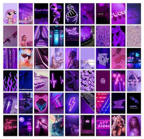 Image of Pack of 54 Purple Wall Collage Kit Posters - 4 x 6 Inches Wall Decor Poster - Wall Art For Bedroom, Living room, Office - 1 Tissue Tape