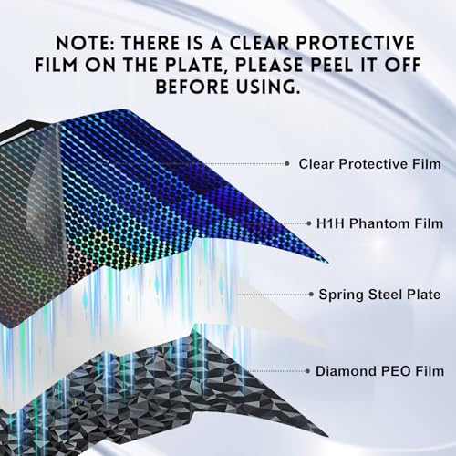 Image of IdeaFormer-3D Double Sided H1H PEO Build Plate for Bambu Lab X1 X1C X1E P1P P1S P2S A1, Smooth Phantom H1H+Diamond PEO Spring Steel Sheet Flexible Plate 257x257mm for Bambu 3D Printers