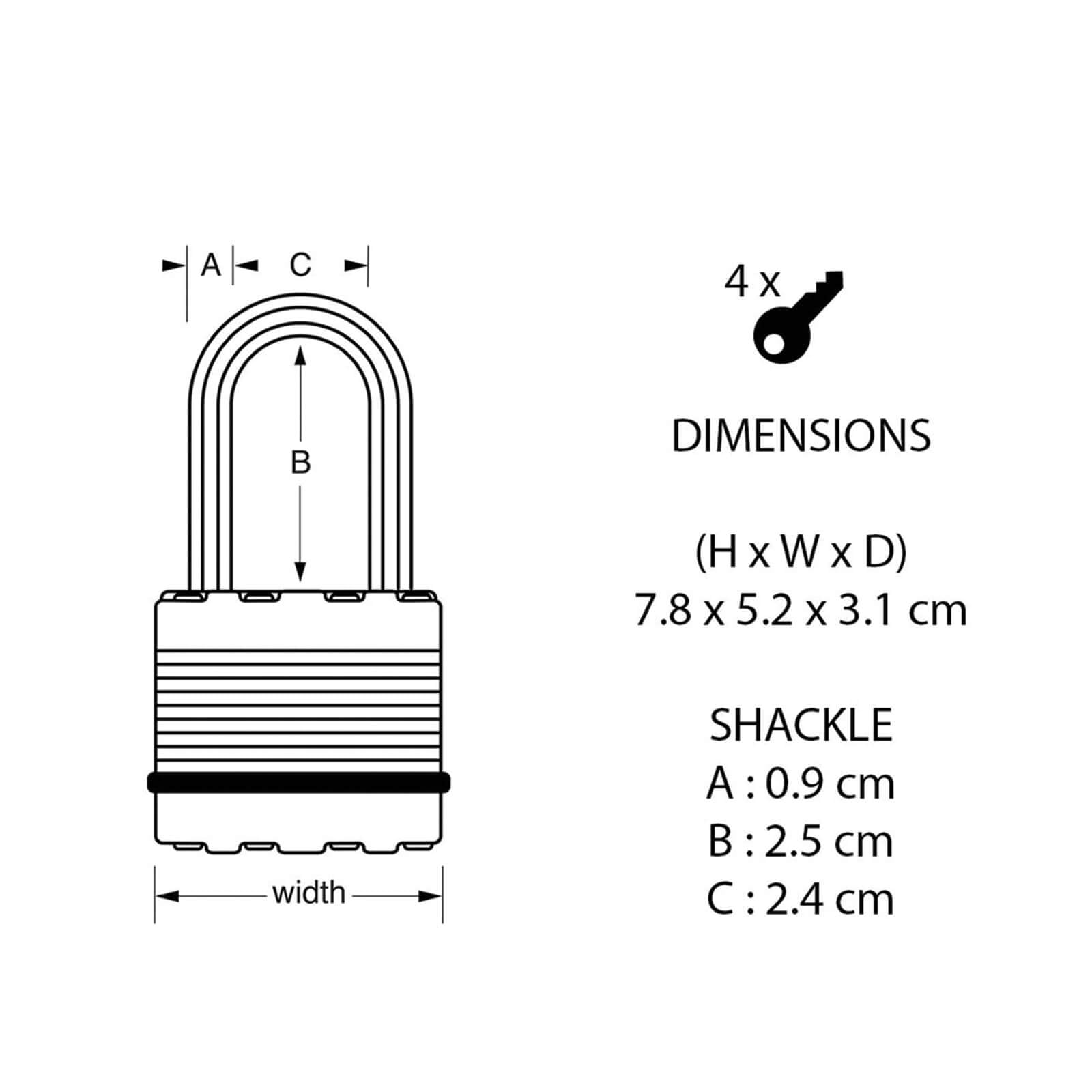 Master Lock M5EURD Cadenas Très Haute Sécurité [A Clé] [Acier Laminé] [Extérieur] M5EURD - Idéal pour les Remises, les Garages, les Clôtures et les Portails 50 mm Argent
