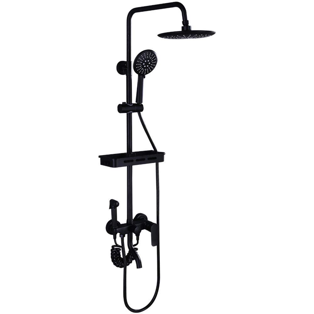 Mitigeur de douche chrome poli avec colonne de douche 4 fonctions et jet pluie