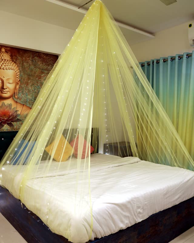 Pastel Yellow Decoration Net Cloth for Birthday Cabana Tent Decoration for Valentines Day Transparent Net Decoration Backdrop for Birthday Decoration | 6m Cloth with 10m LED Light