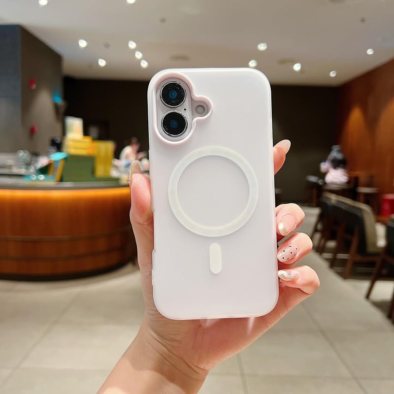 Image of LuxuryKase Magnetic Silicone Candy Case for iPhone 16 | MagSafe Compatible | Slim Protective Case | Lightweight & Flexible | Wireless Charging | Soft Matte Finish - White