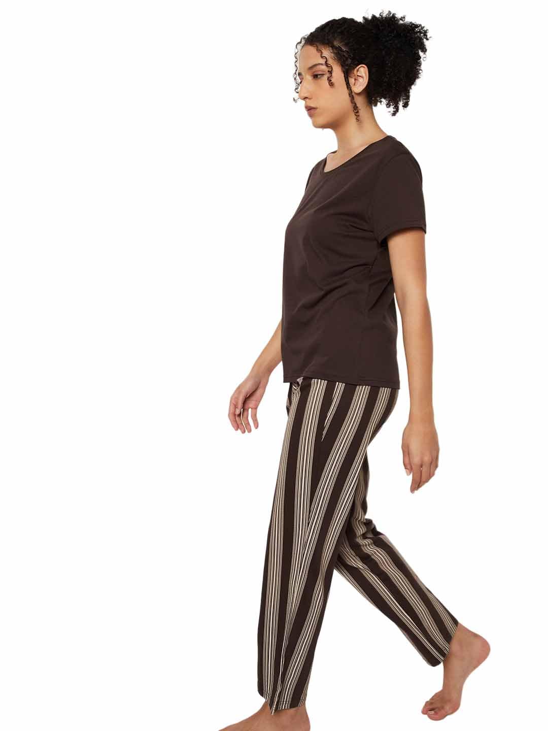 max Women Striped PJ Set (Brown_XXL)-picture-13