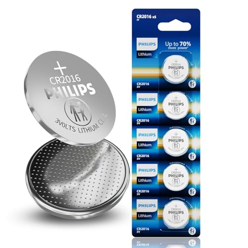 Philips CR2016 3V Lithium Coin Battery (5-Pack) - CR2016 Battery for Slim Remotes Electronic Tags Mini Devices