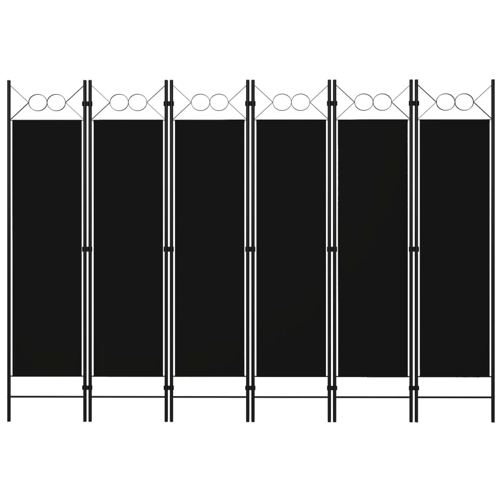 vidaXL 6-Panel Room Divider Folding Panel Screen Movable Partition Privacy Separator Wall Furniture Indoor Bedroom Office Black 240x180 cm