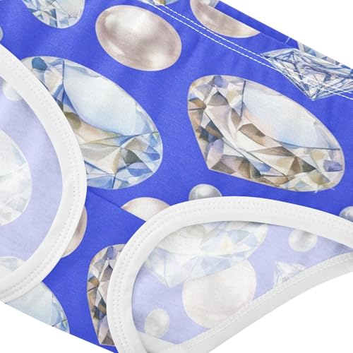 Watercolor Pearls Diamonds Blue Panties for Girl Girls Underwear Toddler Cotton Florals Kids Undies Briefs 2t4