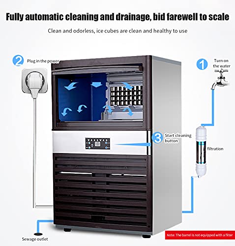 Gewerbliche Arbeitsplatte Eismaschine, 80kg / 24h Edelstahl Eiswürfelmaschine, Automatische Freis-Tanding… – Bild 3