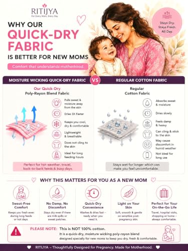 Image of RITIJYA Zipless Feeding Kurta Dress for Women | Maternity Nursing Kurti, No-Zip Easy Access | Extra Pleats Pre to Post Pregnancy | Quick-Dry Fabric | S-4XL