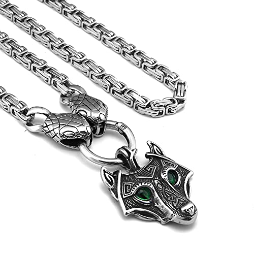 Pendentif loup viking pour homme avec amulette acier et chaîne king snake