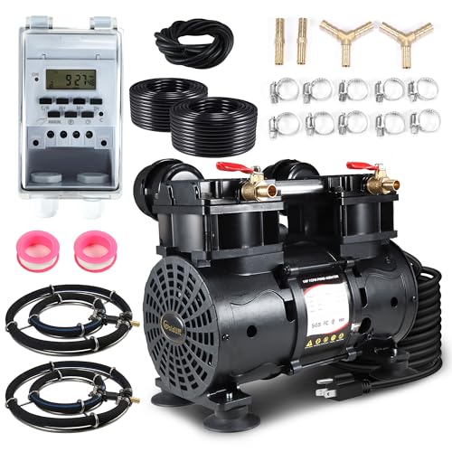 Goldlife A2 Pond Aerator, 7CFM Pond Aeration System for Up to 5 Acre Lake,110V/120V 1HP 750W Compressor & 2 Self-sinking Hoses 100FT & 2 Diffusers & Timer & 16FT Tube, Air Pump for Water Circulation