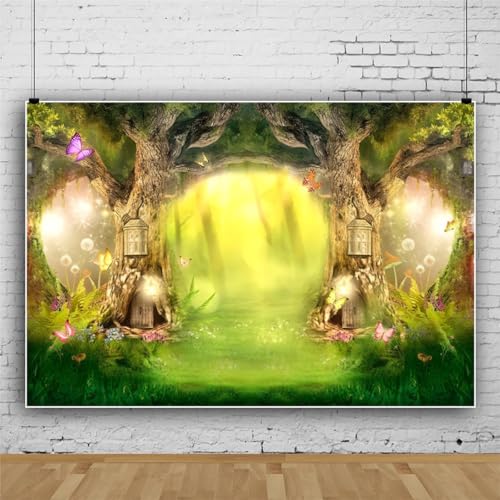 SDOTPMT 12x8ft Spring Enchanted Forest Backdrop Fairy Tale Forest Wonderland Fantasy Forest Jungle Green Plant Magic Photography Background for Newborn Party Decor Baby Shower Supplies - Image 3