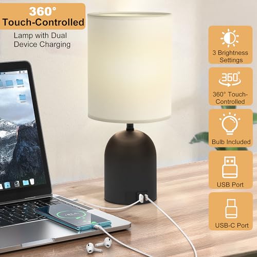 Fttoyoly FT0009 Bedside Table Lamp For Bedroom, 3 Way Dimmable Touch Lamps For Nightstand With Usb C And A Ports Small Table Desk Lamp thumb #1
