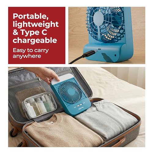 Image of Lifelong Portable Mini Fan with LED Light | 3 Speed Settings, 2800 RPM | Built-In LED Light with 3 Light Modes | 5W BLDC Motor, 2000mAh Battery | Type-C Rechargeable | Compact & Travel-Friendly (Blue)