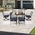 Domi Outdoor 7 pcs Patio Dining Set, Metal Dining Table, Swivel and Dining Chairs Conversation Set with Removable Navy Blue Cushions for Garden Lawn Yard